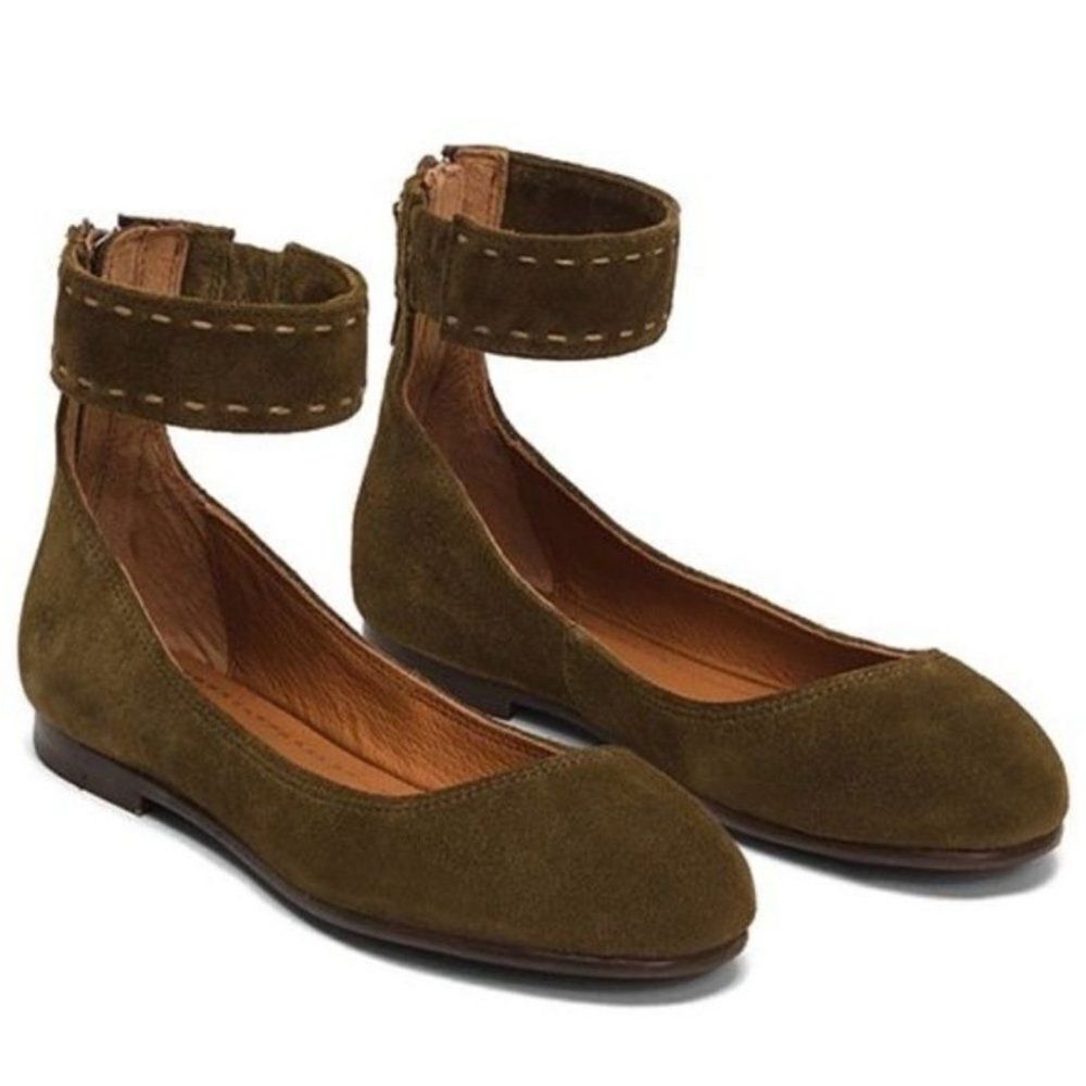 Frye Carson Ankle Strap Leather Suede Rustic Ballet Flats Green Size Women’s 7